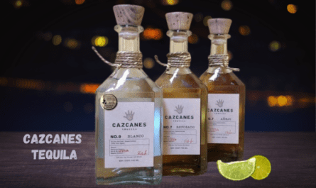 Cazcanes Tequila's three diffrent bottles on wooden table