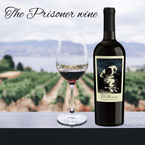 THE PRISONER WINE COMPANY WINE BOTTLE WITH GLASS ON TOP IN WINE VALLEY